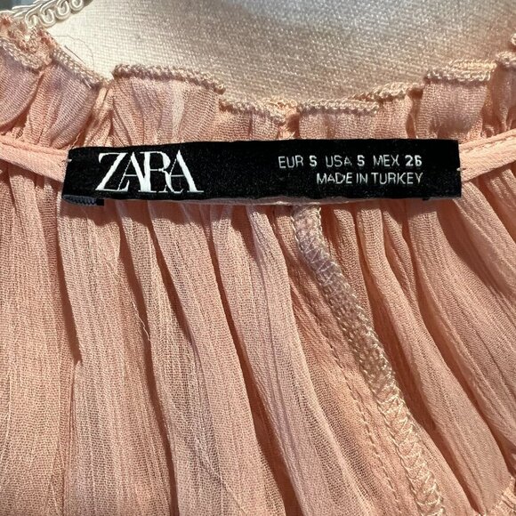 Zara Light Pink Ruffled Short Sleeve Blouse, Size Small - Picture 16 of 16